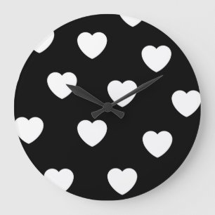 Black and White Cute Simple Heart Pattern  Large Clock