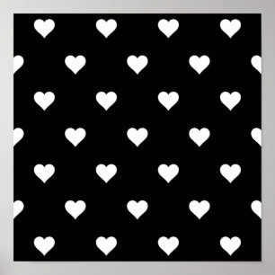 Black and White Cute Simple Heart Pattern  Poster