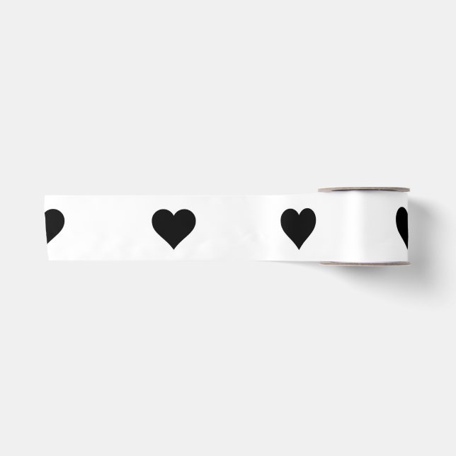 Black and White Cute Simple Heart Pattern  Satin Ribbon (Front)