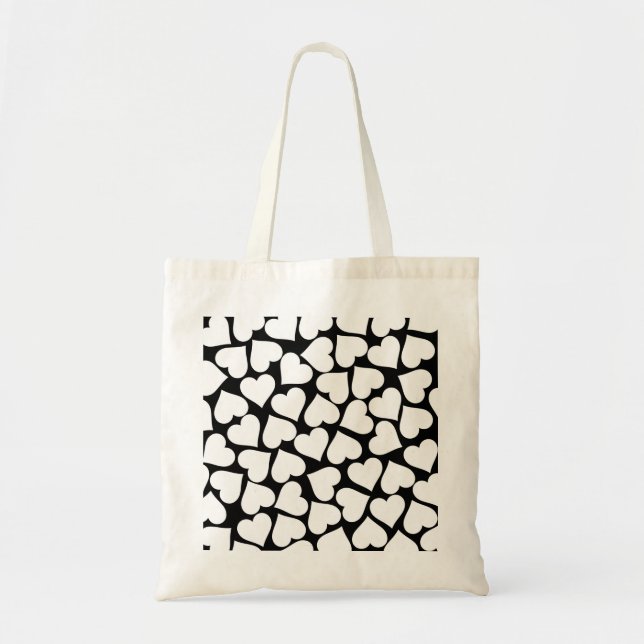 Black and White Cute Simple Heart Pattern Tote Bag (Front)