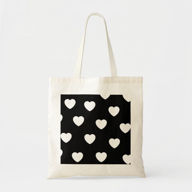 Black and White Cute Simple Heart Pattern  Tote Bag (Front)