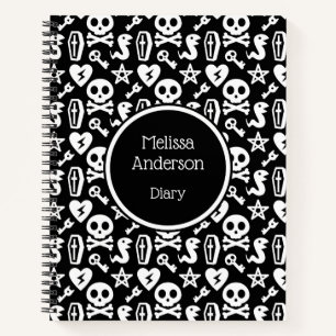 Black And White Cute Skull & Bones Diary Notebook