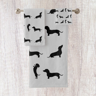 Black and White Dachshund Bath Towel Set