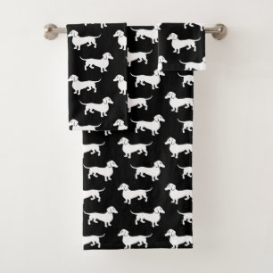 Black and White Dachshund Doxie Pattern Bath Towel Set