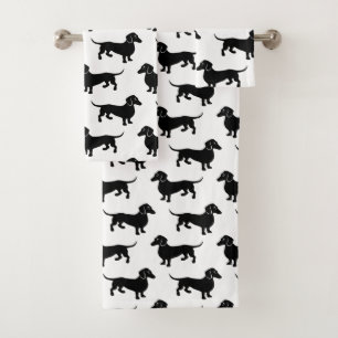 Black and White Dachshund Pattern Bath Towel Set