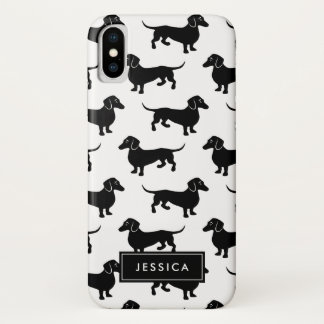 Black and White Dachshunds Custom Name Case-Mate iPhone Case