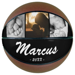 Black and White Dad Name Keepsake 3 Photo Collage Basketball