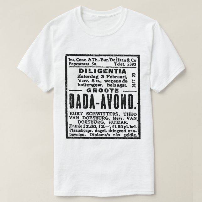 BLACK AND WHITE DADA ART NEWSPAPER ADVERT T-Shirt (Design Front)