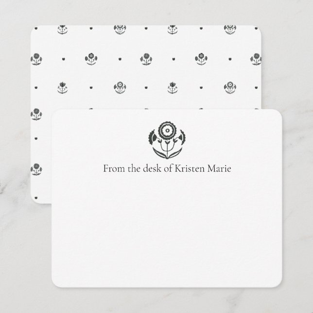 Black and White Daffodil Block Print Flat Cards (Front/Back)