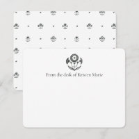 Black and White Daffodil Block Print Flat Cards