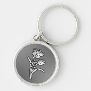 Black and White Daffodil Keychain