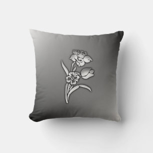 Black and White Daffodil Throw Pillow