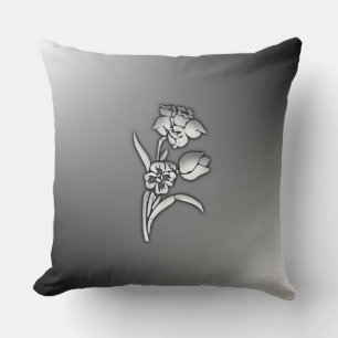 Black and White Daffodil Throw Pillow