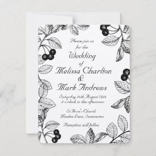 Black and White Dahlia Elegant Rustic Custom Invitation