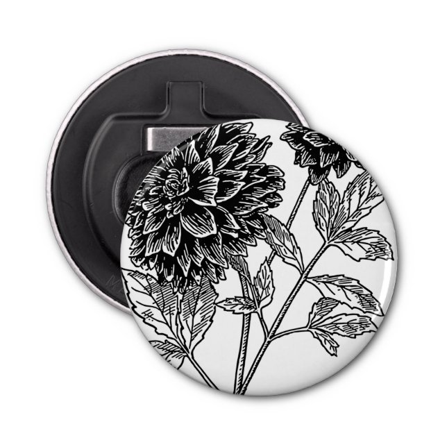 Black and White Dahlia Flowers Bottle Opener (Front)