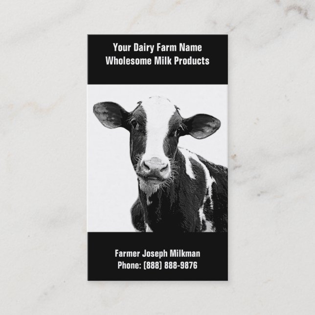 Black and White Dairy Cow for Milk Operation Business Card (Front)