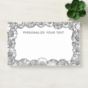    Black and White Daisy Border Pretty Cute Custom Post-it Notes