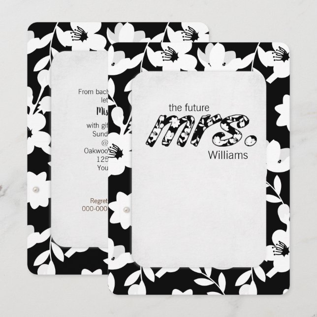 black and white daisy floral pattern invitation (Front/Back)