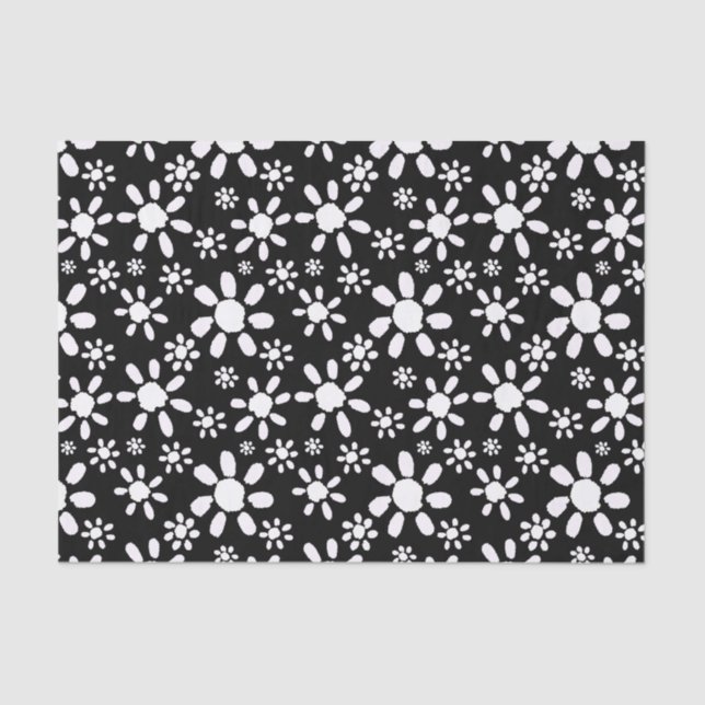 Black and White Daisy Flowers Floral Tissue Paper (Front)