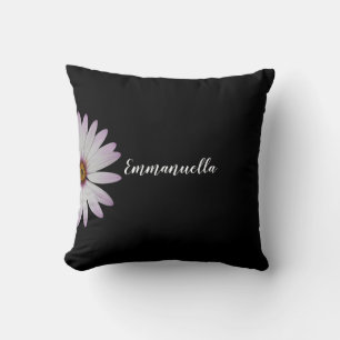 Black and White Daisy Personalized Throw Pillow