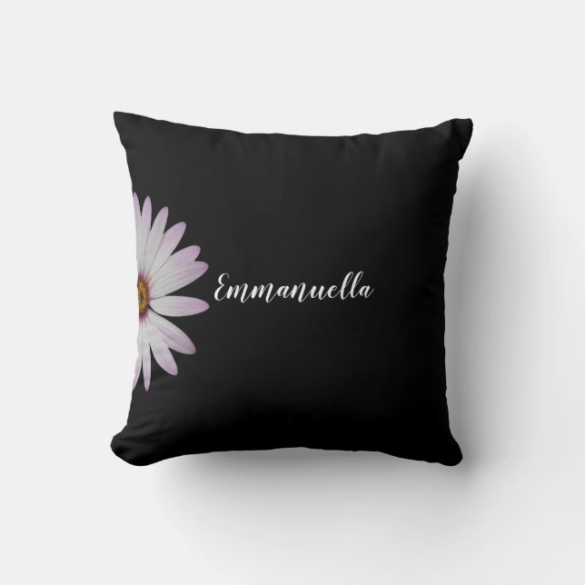 Black and White Daisy Personalized Throw Pillow (Front)