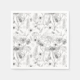 Black and white daisy rose flower foliage napkin
