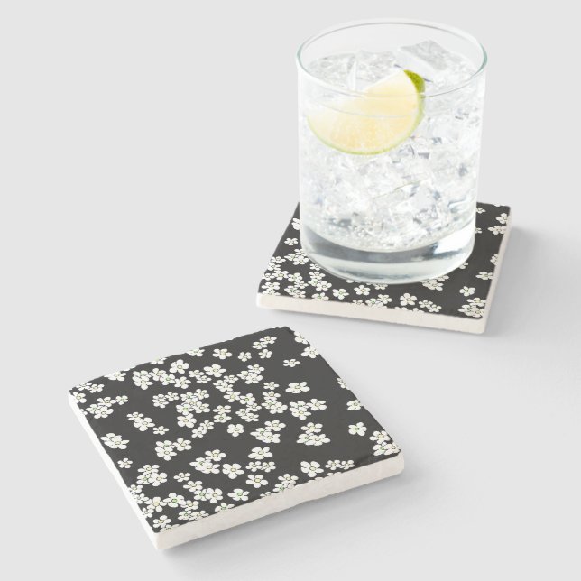 Black and White Daisy's on Stone Coaster (Side)