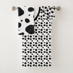 black and white dalmatian cute dots monogram  bath towel set