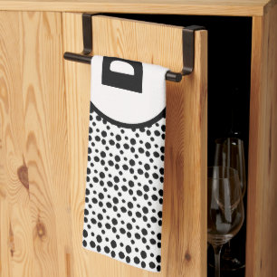 black and white dalmatian cute dots monogram  kitchen towel