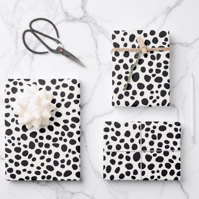 Black and White Dalmatian Dog Abstract Pattern Wrapping Paper Sheet (Front)