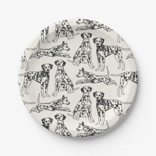 Black and White Dalmatian Dogs Paper Plate