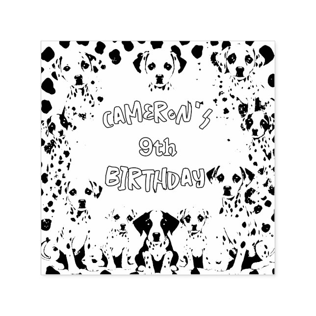 Black and White Dalmatian Puppy Birthday Party  Self-inking Stamp (Design)