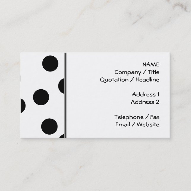 Black and White Dalmatian Spot Pattern. Business Card (Front)