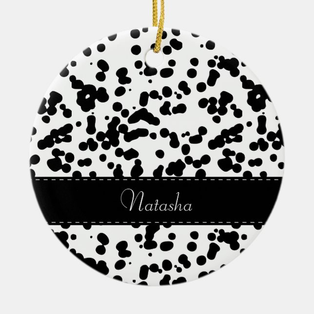 Black and White Dalmatian Spots Ceramic Ornament (Front)