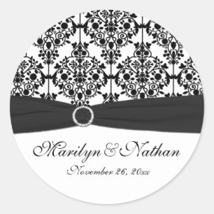 Black and White Damask 1.5" Round Sticker