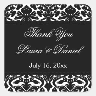 Black and White Damask 1.5" Thank You Sticker