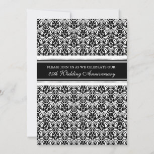 Black and White Damask 25th Anniversary Party Invitation