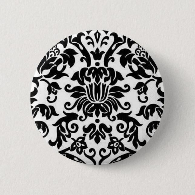 Black and White Damask 2 Inch Round Button (Front)