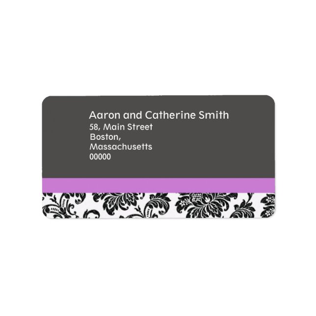 Black and White Damask Address Labels with Purple (Front)