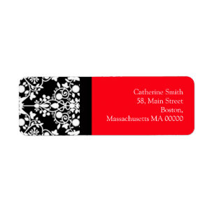 Black and White Damask Address Labels with Red