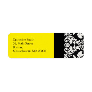 Black and White Damask Address Labels with Yellow