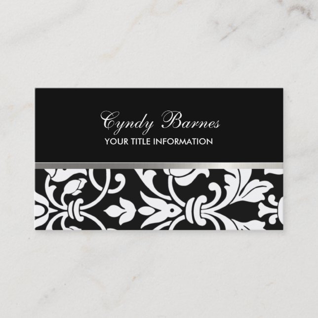 Black and White Damask Business Card (Front)