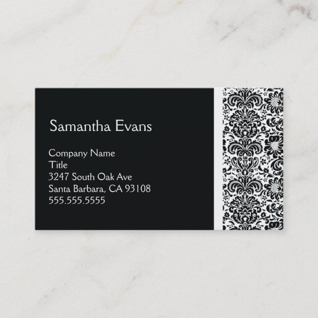 Black and White Damask Business Card (Front)