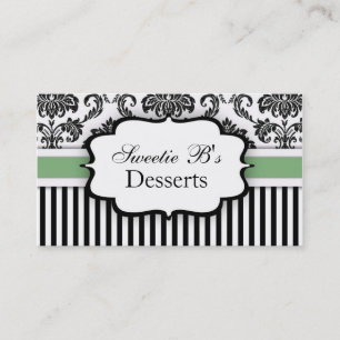Black and White Damask Business Card in Green