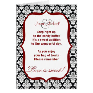 Black and White damask Candy Buffet Poem Card
