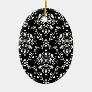 Black and White Damask Ceramic Ornament