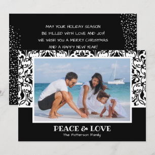 Black and White Damask Christmas Photo Holiday Card