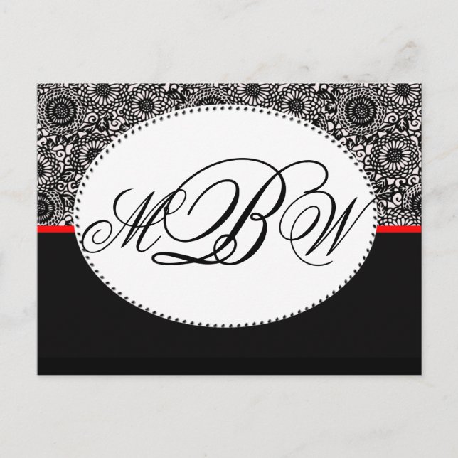 Black and white damask customize your own monogram postcard (Front)