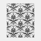 Black and White Damask Design Fleece Throw Blanket
