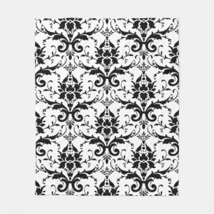 Black and White Damask Design Fleece Throw Blanket